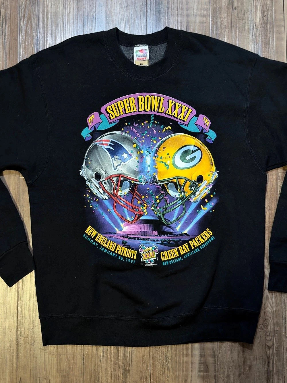 Vintage Fruit of the Loom Super Bowl XXXI Graphic Sweatshirt Size Large